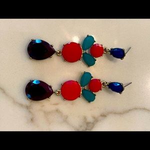 Gold drop earrings with multiple color stones